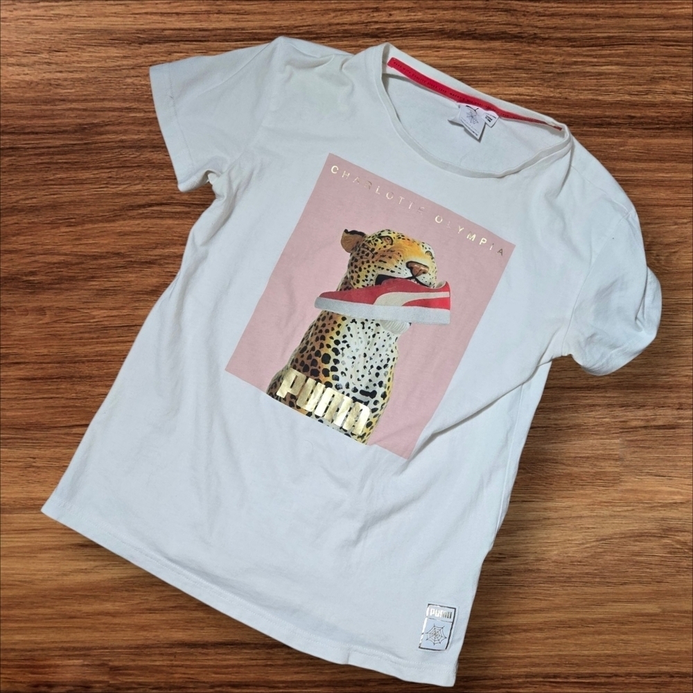 Charlotte Olympia X PUMA White Tee Sneaker Leopard Graphic Shirt